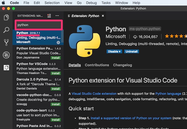 visual studio code for mac python